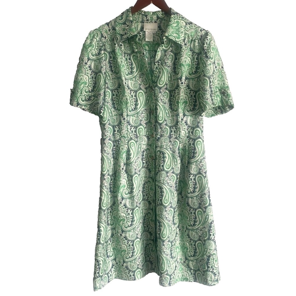 Donna Morgan 8 Green Paisley Dress 100% silk short sleeve pockets wi Tie Ribbon